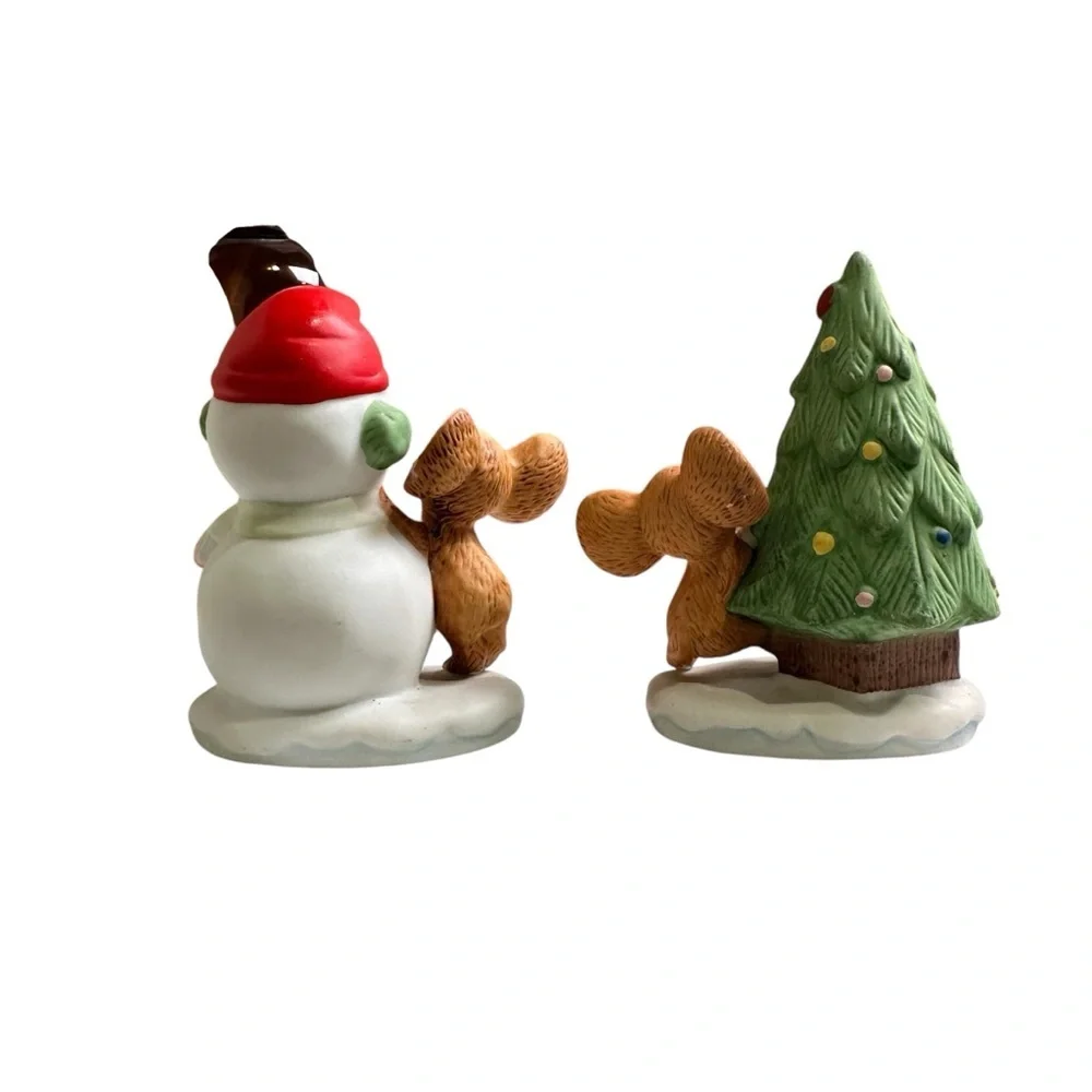 Vintage Homco 8905 2 Piece Christmas Snowman and Mouse Figures Set